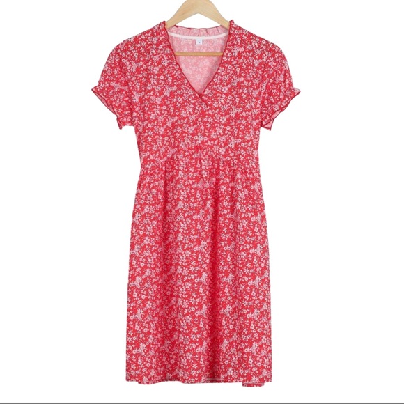 Summer Floral Red Lightweight Mini Shift Dress, Medium - Picture 2 of 5